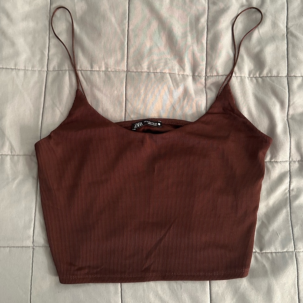 ZARA Brown Cropped Tank Top Size M